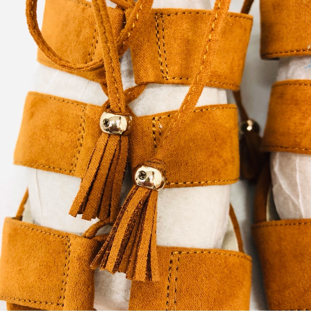 Bandolino Tan Suede Lace Up Wedge Sandal - Picture 4 of 16